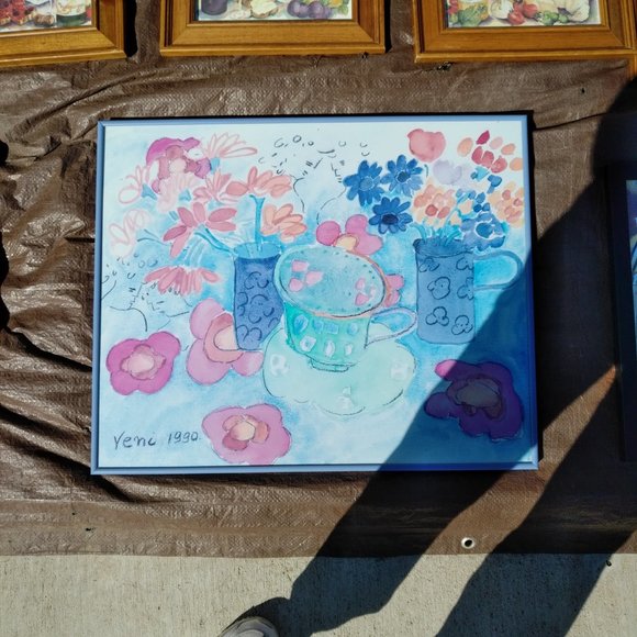 SET OF 2 PINK AND PERIWINKLE PRINTS IN MATCHNG PERIWINKLE METAL FRAMES - Picture 5 of 8